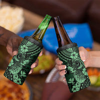 Hawaii Pineapple 4 in 1 Can Cooler Tumbler Paradise Flowers Pacific With Green Polynesian Tribal