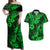 Hawaii Pineapple Couples Matching Off Shoulder Maxi Dress and Hawaiian Shirt Paradise Flowers Pacific With Green Polynesian Tribal LT01 Green - Polynesian Pride