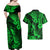 Hawaii Pineapple Couples Matching Off Shoulder Maxi Dress and Hawaiian Shirt Paradise Flowers Pacific With Green Polynesian Tribal LT01 - Polynesian Pride