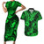 Hawaii Pineapple Couples Matching Short Sleeve Bodycon Dress and Hawaiian Shirt Paradise Flowers Pacific With Green Polynesian Tribal LT01 Green - Polynesian Pride