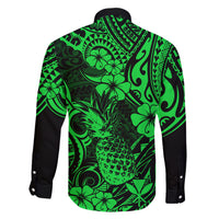 Hawaii Pineapple Family Matching Short Sleeve Bodycon Dress and Hawaiian Shirt Paradise Flowers Pacific With Green Polynesian Tribal LT01 - Polynesian Pride