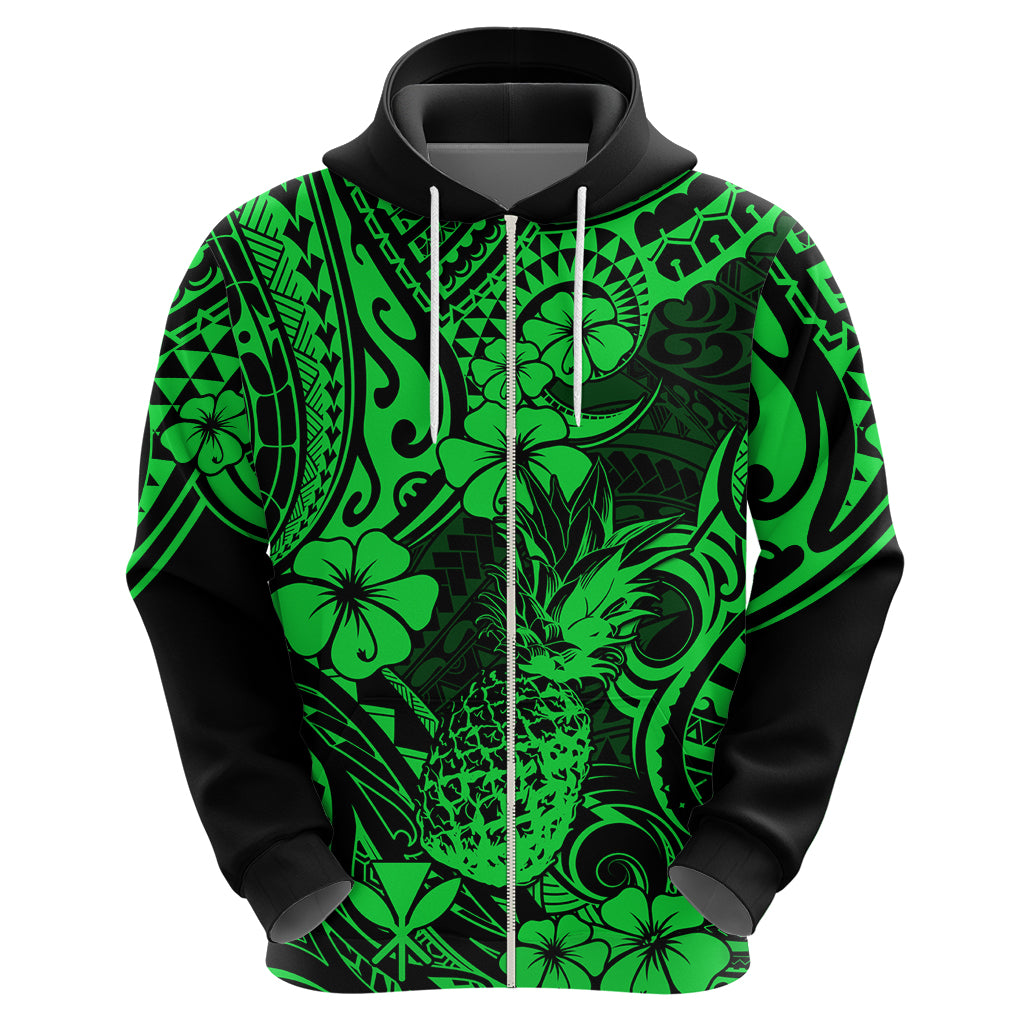 Hawaii Pineapple Hoodie Paradise Flowers Pacific With Green Polynesian Tribal LT01 - Polynesian Pride