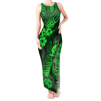 Hawaii Pineapple Tank Maxi Dress Paradise Flowers Pacific With Green Polynesian Tribal LT01 Women Green - Polynesian Pride