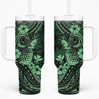 Hawaii Pineapple Tumbler With Handle Paradise Flowers Pacific With Green Polynesian Tribal