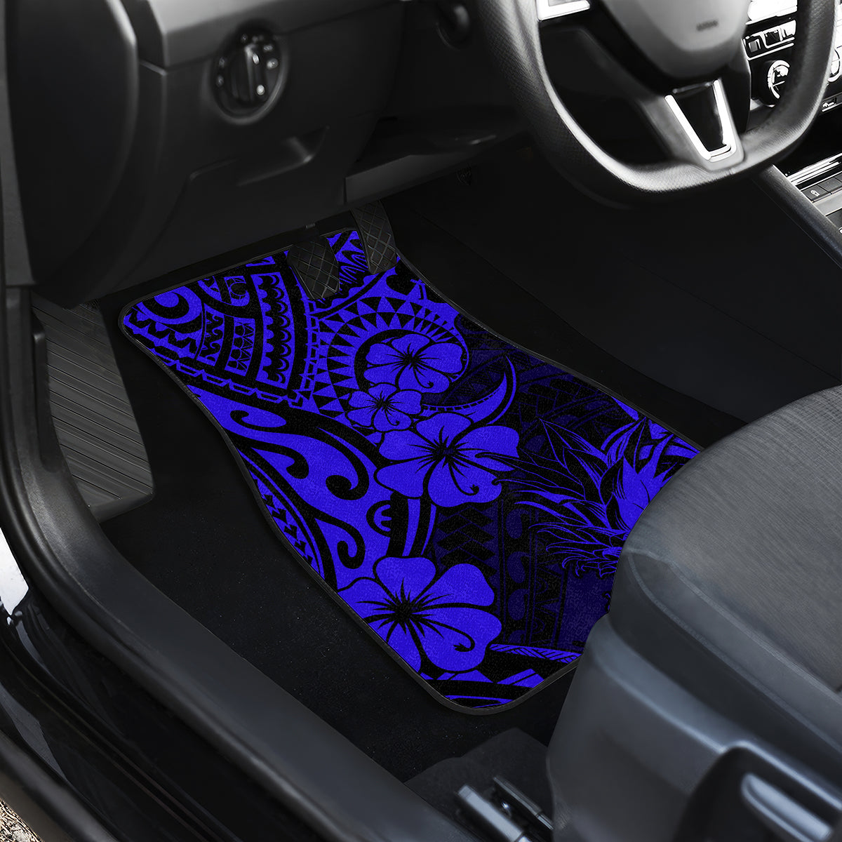 Hawaii Pineapple Car Mats Paradise Flowers Pacific With Navy Blue Polynesian Tribal LT01 - Polynesian Pride