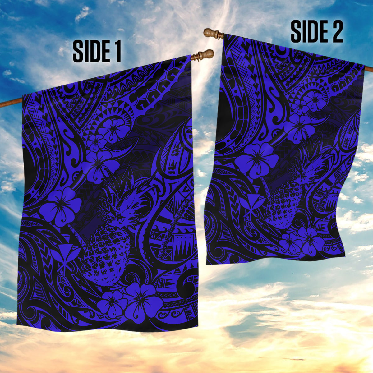 Hawaii Pineapple Garden Flag Paradise Flowers Pacific With Navy Blue Polynesian Tribal LT01 - Polynesian Pride