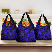 Hawaii Pineapple Grocery Bag Paradise Flowers Pacific With Navy Blue Polynesian Tribal LT01 3-pack One Size Blue - Polynesian Pride