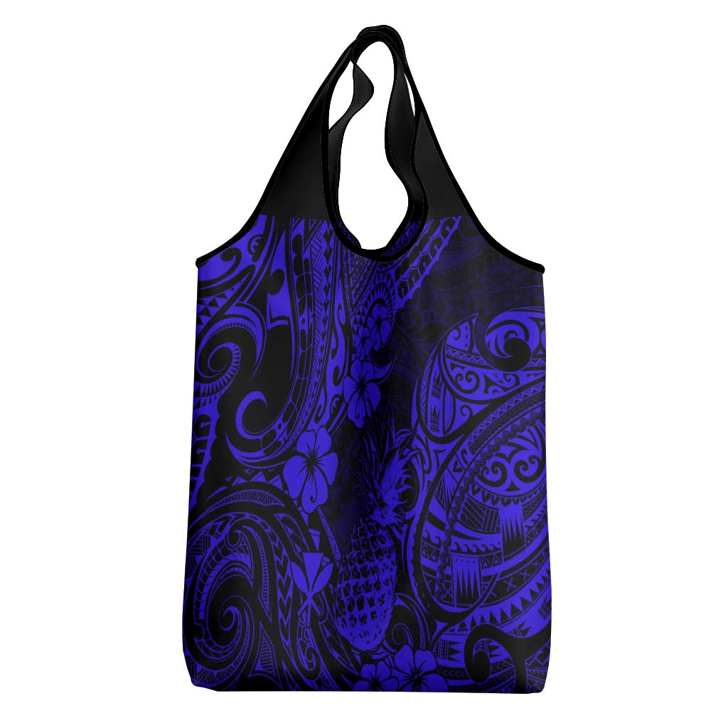 Hawaii Pineapple Grocery Bag Paradise Flowers Pacific With Navy Blue Polynesian Tribal LT01 - Polynesian Pride