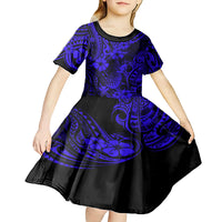 Hawaii Pineapple Kid Short Sleeve Dress Paradise Flowers Pacific With Navy Blue Polynesian Tribal LT01 - Polynesian Pride