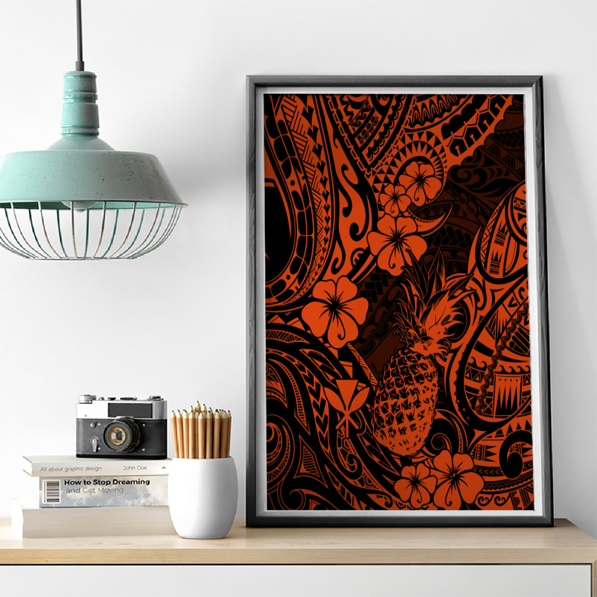 Hawaii Pineapple Canvas Wall Art Paradise Flowers Pacific With Orange Polynesian Tribal LT01 - Polynesian Pride