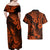 Hawaii Pineapple Couples Matching Off Shoulder Maxi Dress and Hawaiian Shirt Paradise Flowers Pacific With Orange Polynesian Tribal LT01 - Polynesian Pride