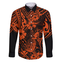 Hawaii Pineapple Family Matching Long Sleeve Bodycon Dress and Hawaiian Shirt Paradise Flowers Pacific With Orange Polynesian Tribal LT01 Dad's Shirt - Long Sleeve Orange - Polynesian Pride