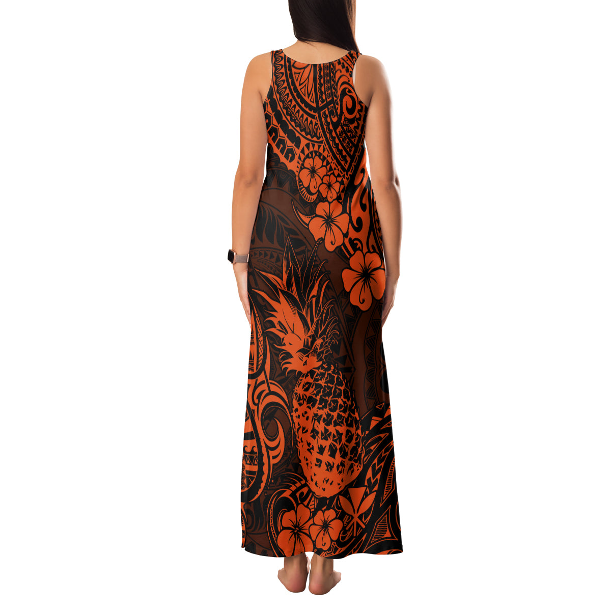 Hawaii Pineapple Family Matching Tank Maxi Dress and Hawaiian Shirt Paradise Flowers Pacific With Orange Polynesian Tribal LT01 - Polynesian Pride