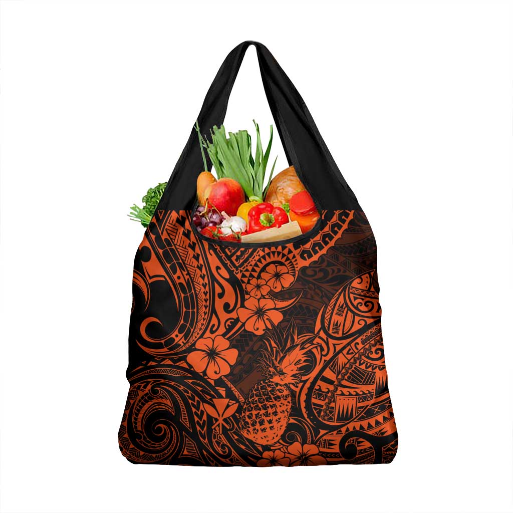 Hawaii Pineapple Grocery Bag Paradise Flowers Pacific With Orange Polynesian Tribal LT01 1-pack One Size Orange - Polynesian Pride