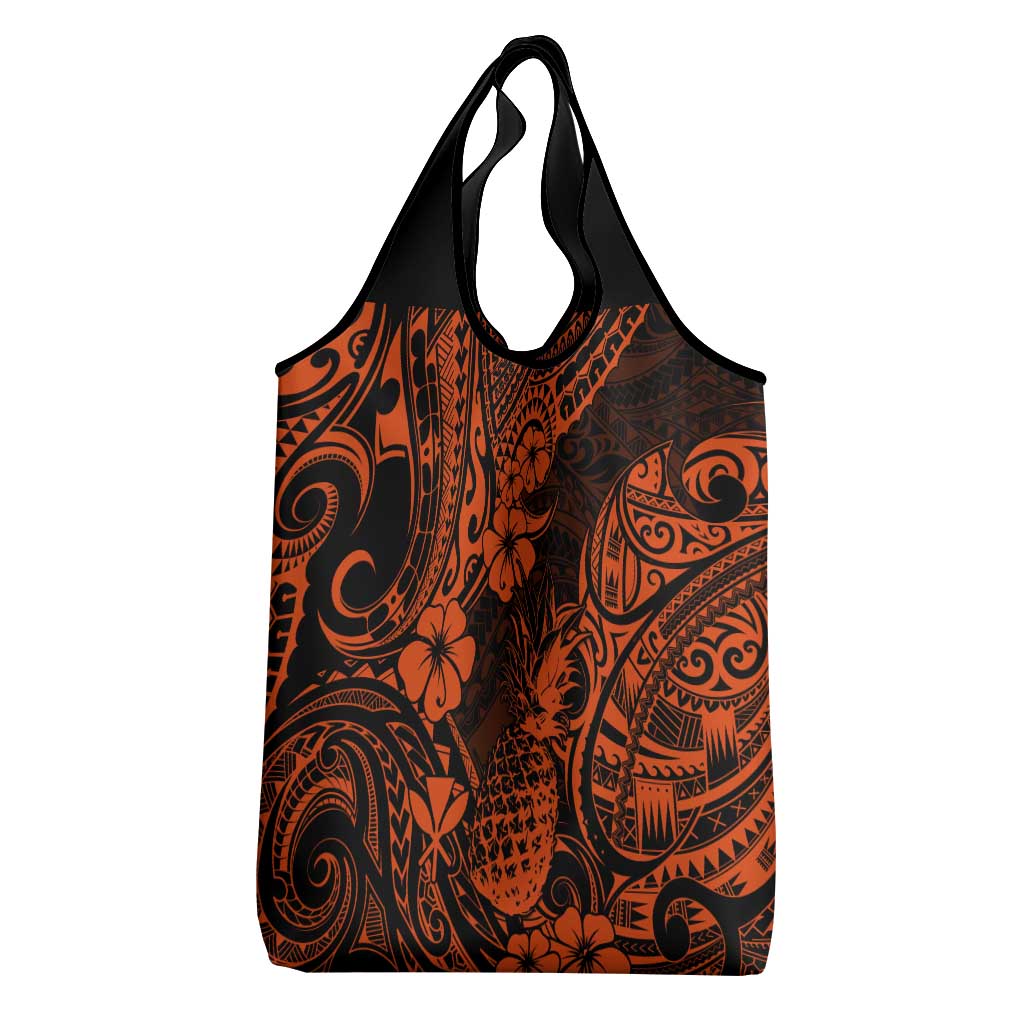 Hawaii Pineapple Grocery Bag Paradise Flowers Pacific With Orange Polynesian Tribal LT01 - Polynesian Pride