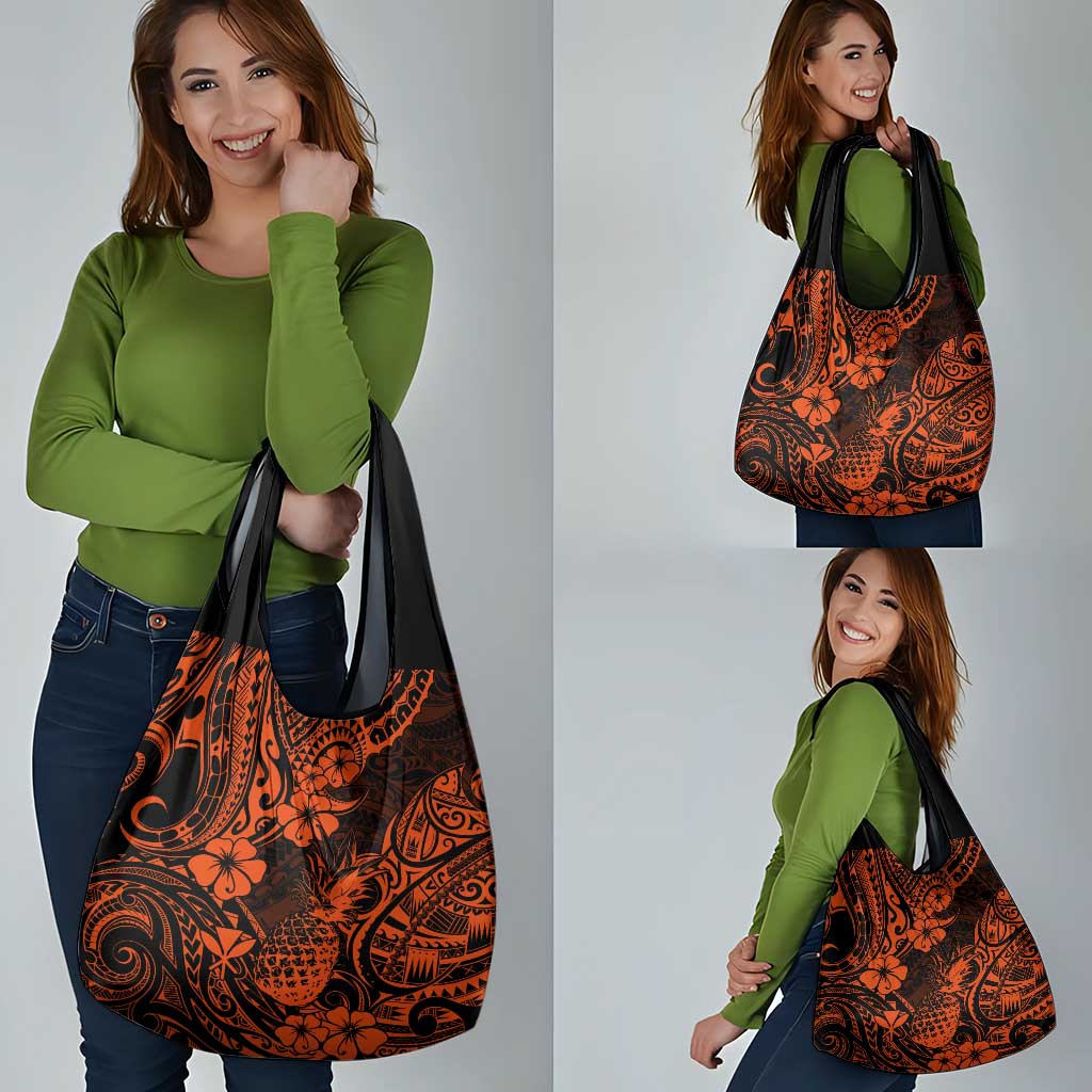 Hawaii Pineapple Grocery Bag Paradise Flowers Pacific With Orange Polynesian Tribal LT01 - Polynesian Pride
