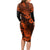 Hawaii Pineapple Long Sleeve Bodycon Dress Paradise Flowers Pacific With Orange Polynesian Tribal LT01 - Polynesian Pride