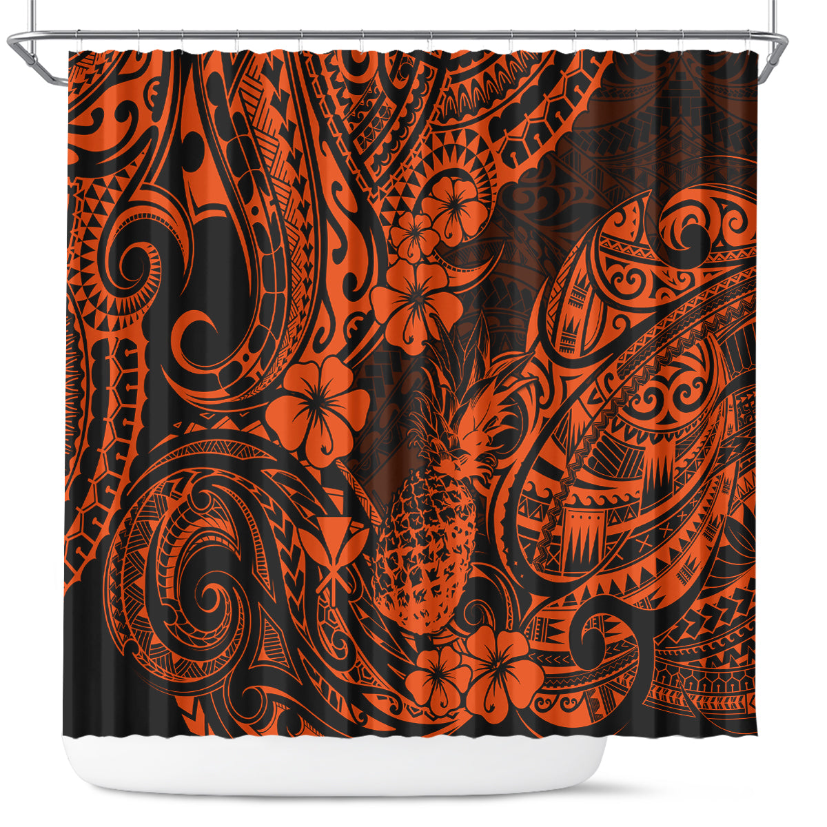 Hawaii Pineapple Shower Curtain Paradise Flowers Pacific With Orange Polynesian Tribal LT01 Orange - Polynesian Pride