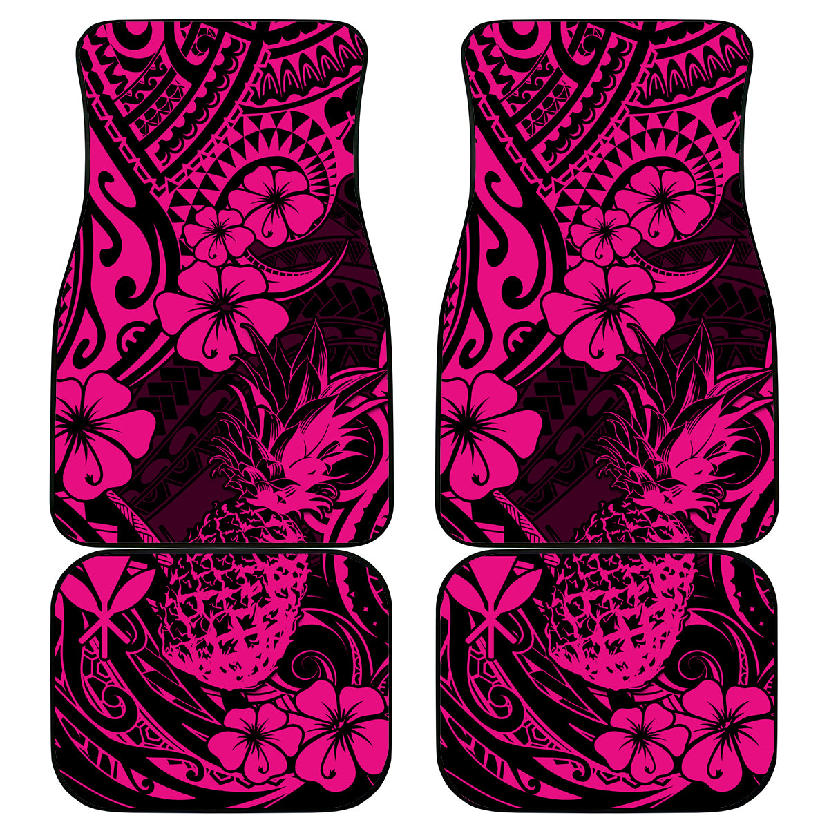 Hawaii Pineapple Car Mats Paradise Flowers Pacific With Pink Polynesian Tribal LT01 Pink - Polynesian Pride