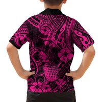 Hawaii Pineapple Family Matching Puletasi Dress and Hawaiian Shirt Paradise Flowers Pacific With Pink Polynesian Tribal LT01 - Polynesian Pride
