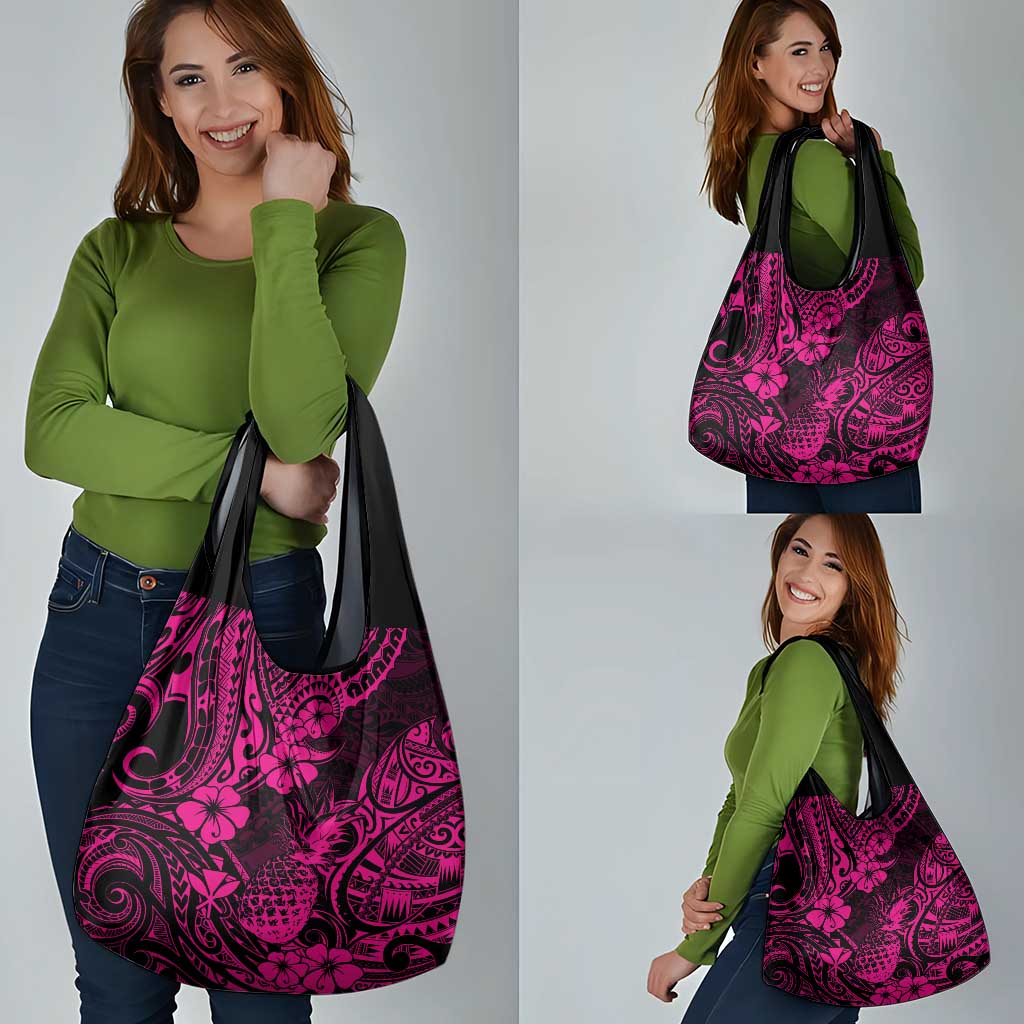Hawaii Pineapple Grocery Bag Paradise Flowers Pacific With Pink Polynesian Tribal LT01 - Polynesian Pride