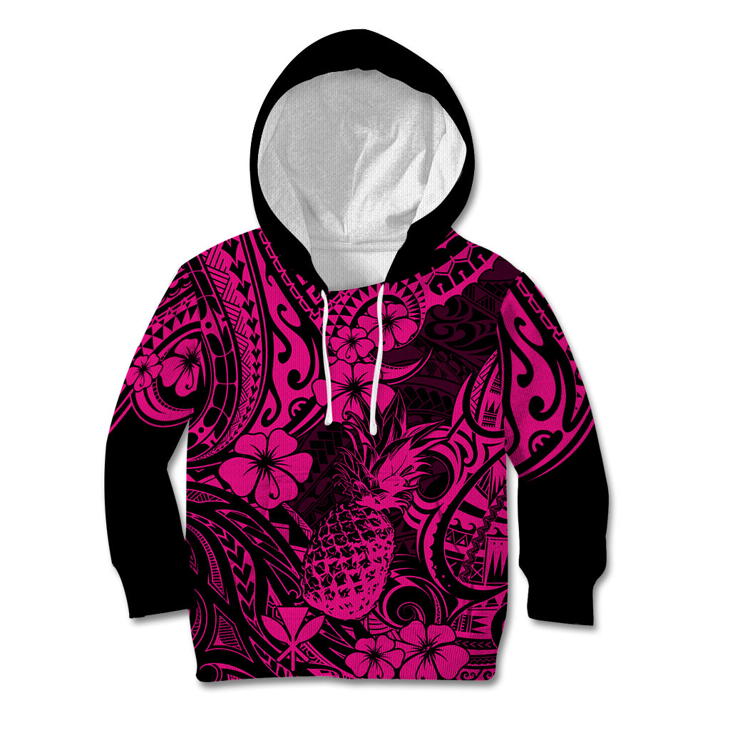 Hawaii Pineapple Kid Hoodie Paradise Flowers Pacific With Pink Polynesian Tribal LT01 Pink - Polynesian Pride