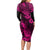 Hawaii Pineapple Long Sleeve Bodycon Dress Paradise Flowers Pacific With Pink Polynesian Tribal LT01 - Polynesian Pride