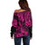 Hawaii Pineapple Off Shoulder Sweater Paradise Flowers Pacific With Pink Polynesian Tribal LT01 - Polynesian Pride