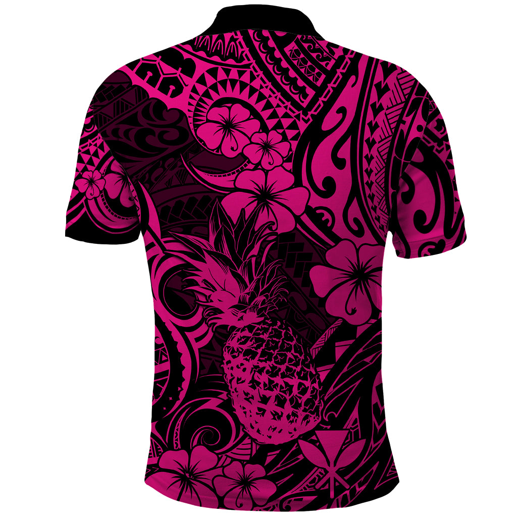 Hawaii Pineapple Polo Shirt Paradise Flowers Pacific With Pink Polynesian Tribal LT01 - Polynesian Pride
