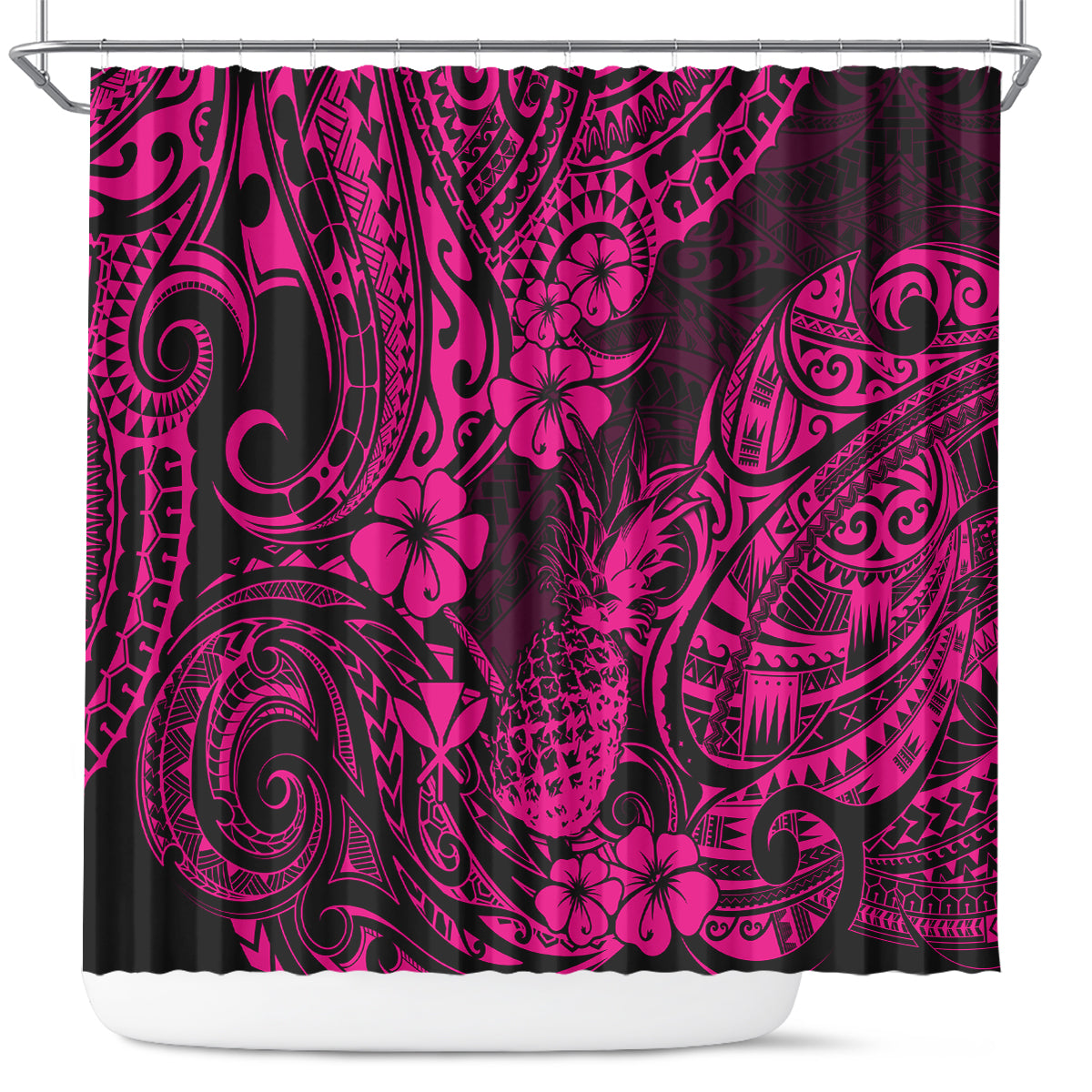 Hawaii Pineapple Shower Curtain Paradise Flowers Pacific With Pink Polynesian Tribal LT01 Pink - Polynesian Pride