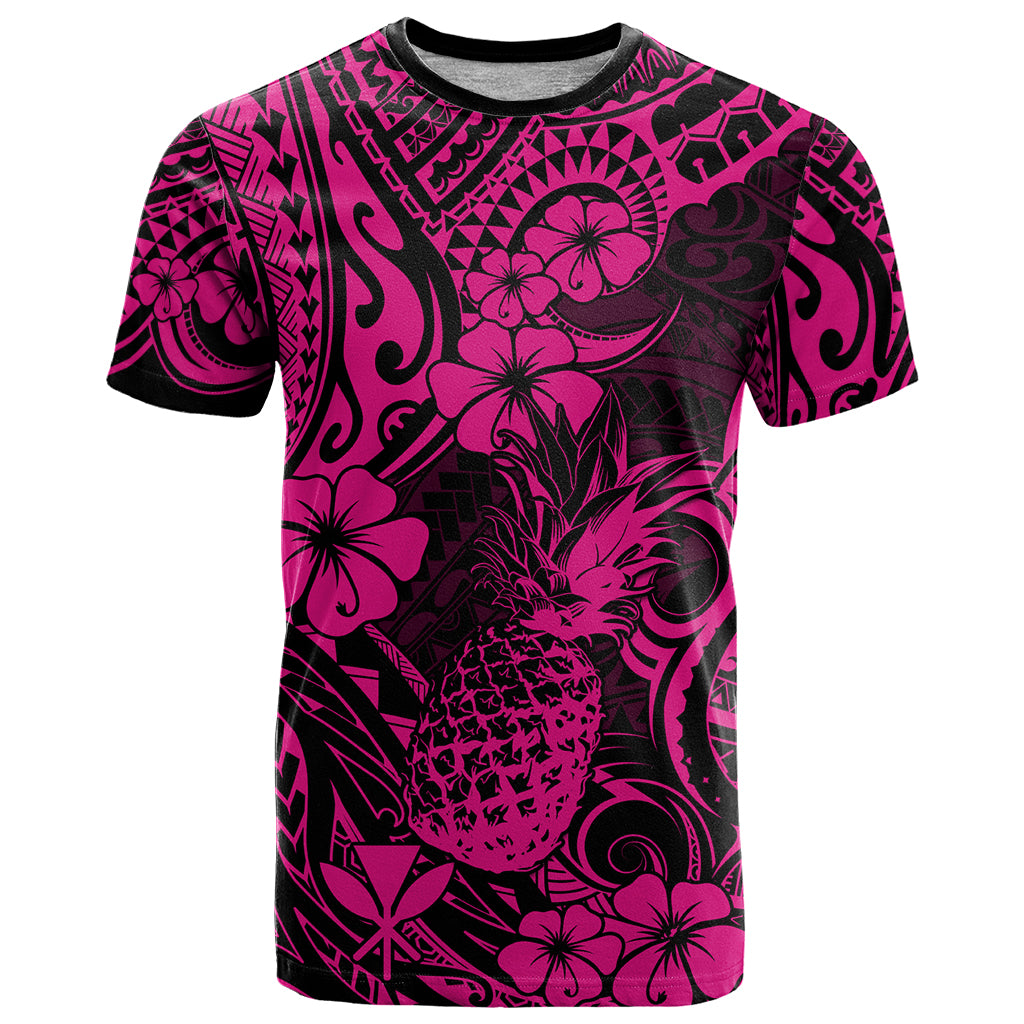 Hawaii Pineapple T Shirt Paradise Flowers Pacific With Pink Polynesian Tribal LT01 Pink - Polynesian Pride