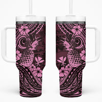 Hawaii Pineapple Tumbler With Handle Paradise Flowers Pacific With Pink Polynesian Tribal