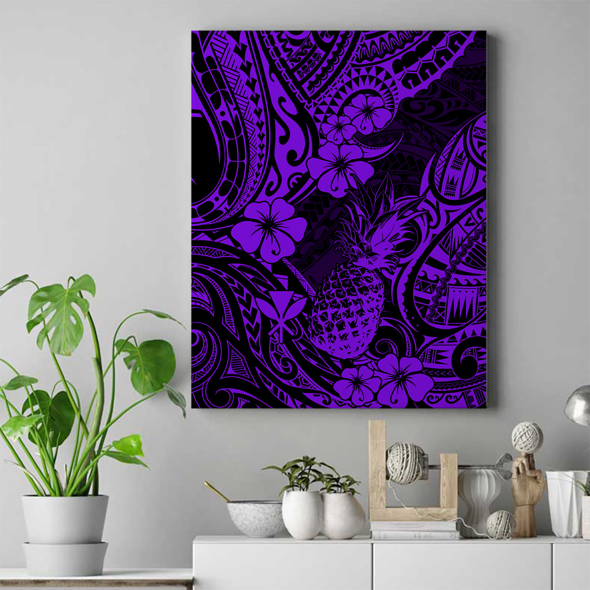 Hawaii Pineapple Canvas Wall Art Polynesian Pattern Purple Version LT01 Purple - Polynesian Pride