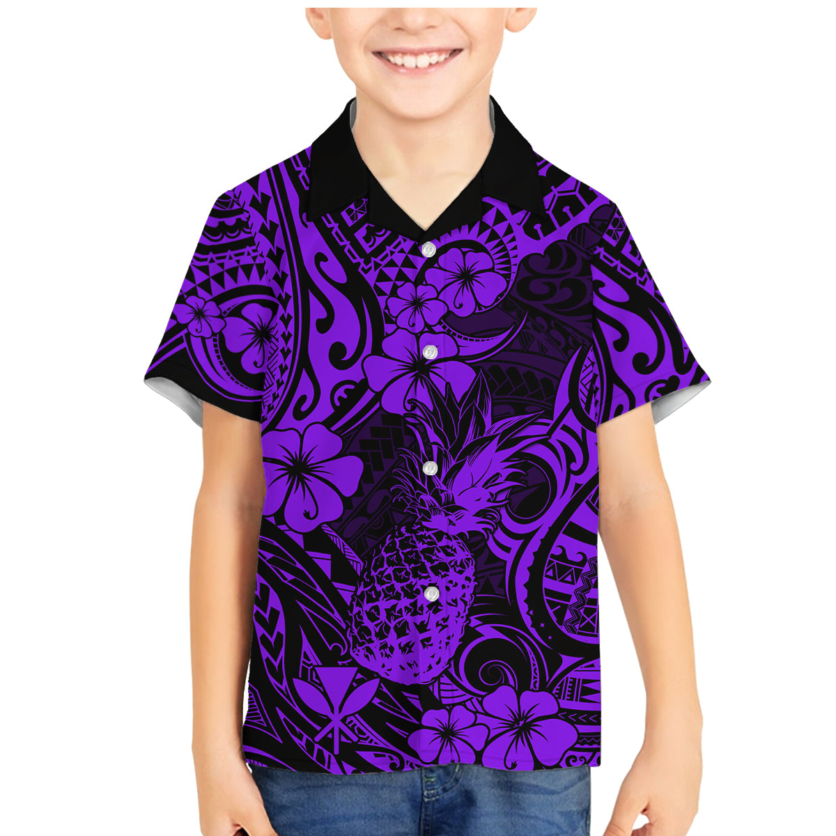 Hawaii Pineapple Family Matching Mermaid Dress and Hawaiian Shirt Polynesian Pattern Purple Version LT01 Son's Shirt Purple - Polynesian Pride