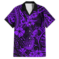 Hawaii Pineapple Family Matching Off Shoulder Long Sleeve Dress and Hawaiian Shirt Polynesian Pattern Purple Version LT01 Dad's Shirt - Short Sleeve Purple - Polynesian Pride