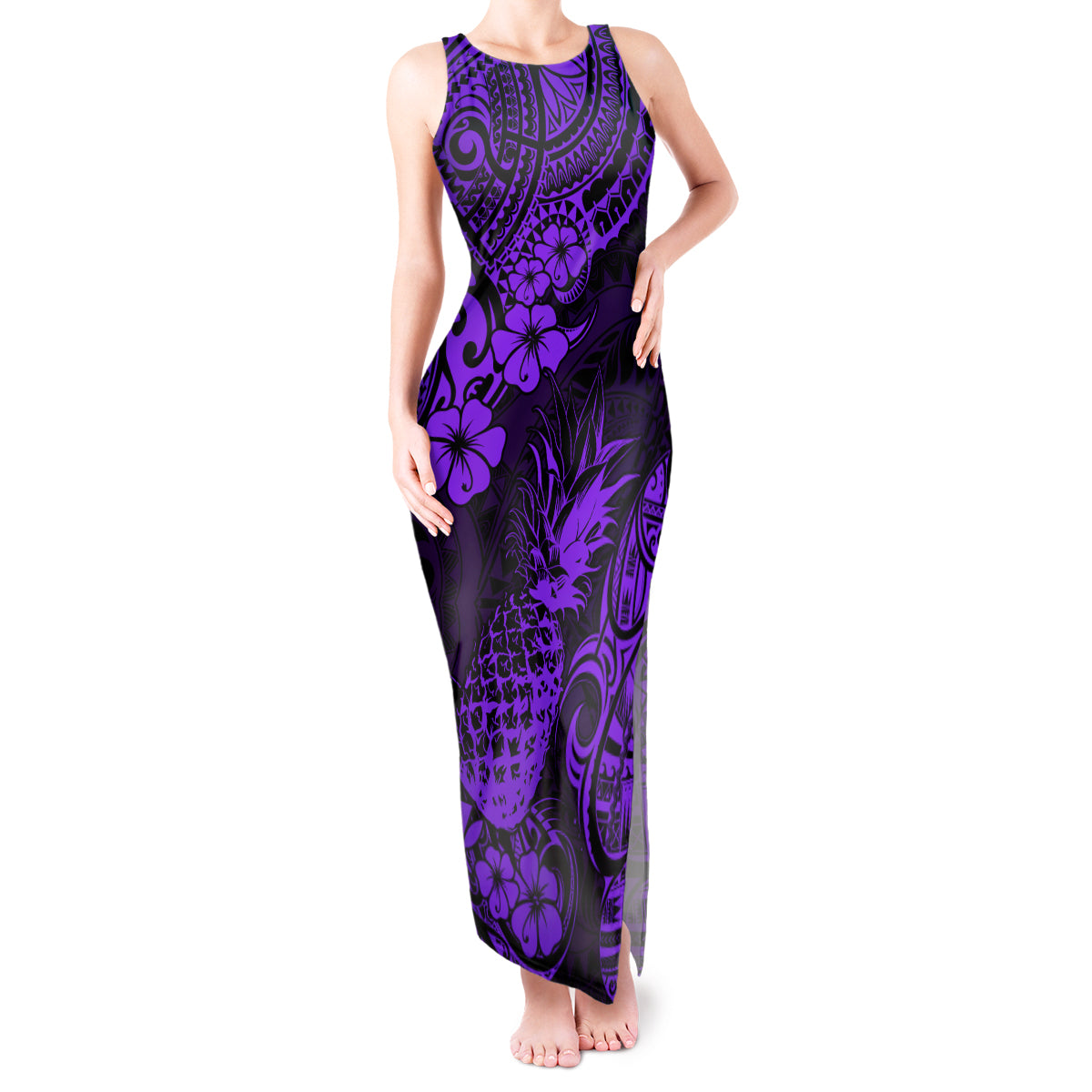 Hawaii Pineapple Tank Maxi Dress Polynesian Pattern Purple Version LT01 Women Purple - Polynesian Pride