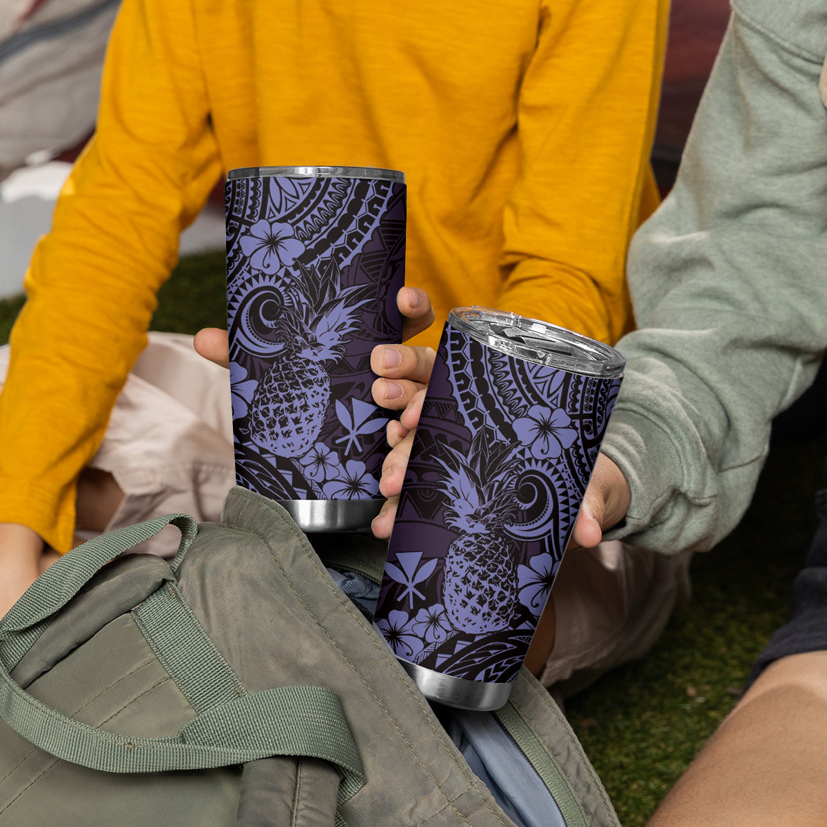 Hawaii Pineapple Tumbler Cup Polynesian Pattern Purple Version