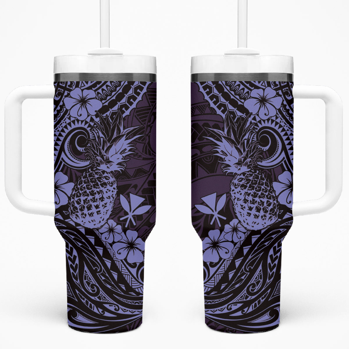 Hawaii Pineapple Tumbler With Handle Polynesian Pattern Purple Version