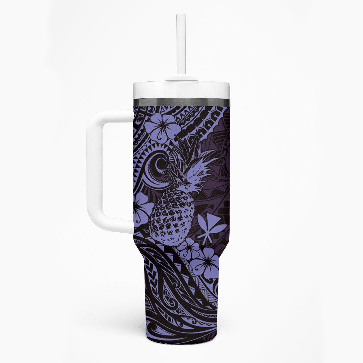 Hawaii Pineapple Tumbler With Handle Polynesian Pattern Purple Version