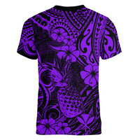 Hawaii Pineapple Women V Neck T Shirt Polynesian Pattern Purple Version LT01 - Polynesian Pride