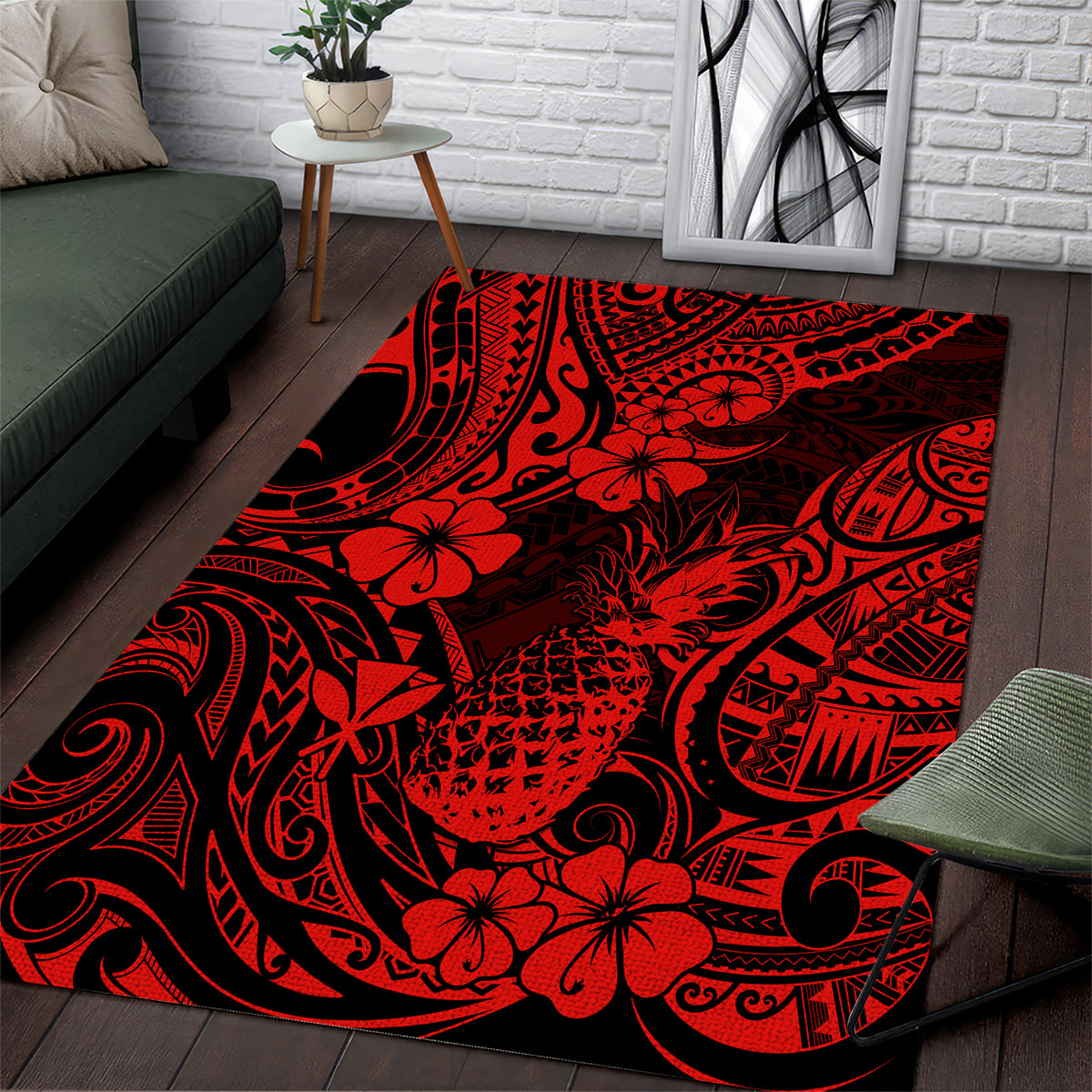 Hawaii Pineapple Area Rug Polynesian Pattern Red Version LT01 Red - Polynesian Pride