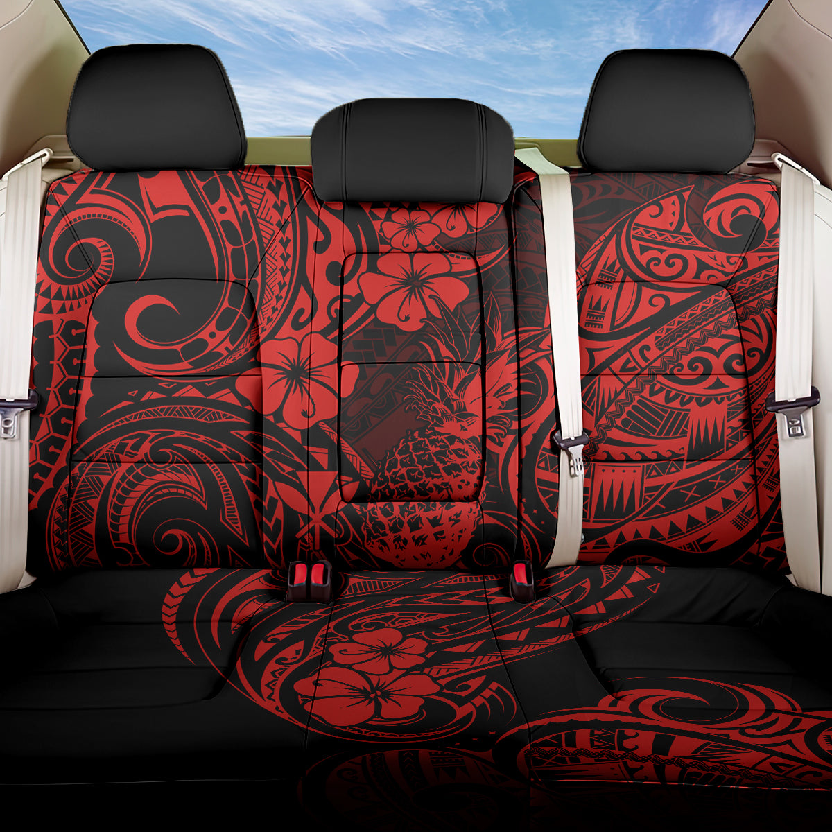 Hawaii Pineapple Back Car Seat Cover Polynesian Pattern Red Version