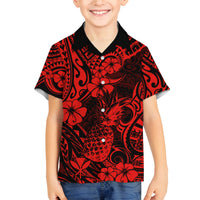 Hawaii Pineapple Family Matching Long Sleeve Bodycon Dress and Hawaiian Shirt Polynesian Pattern Red Version LT01 Son's Shirt Red - Polynesian Pride