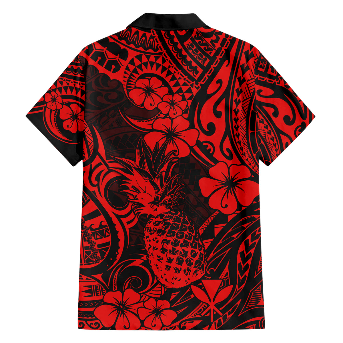 Hawaii Pineapple Family Matching Short Sleeve Bodycon Dress and Hawaiian Shirt Polynesian Pattern Red Version LT01 - Polynesian Pride