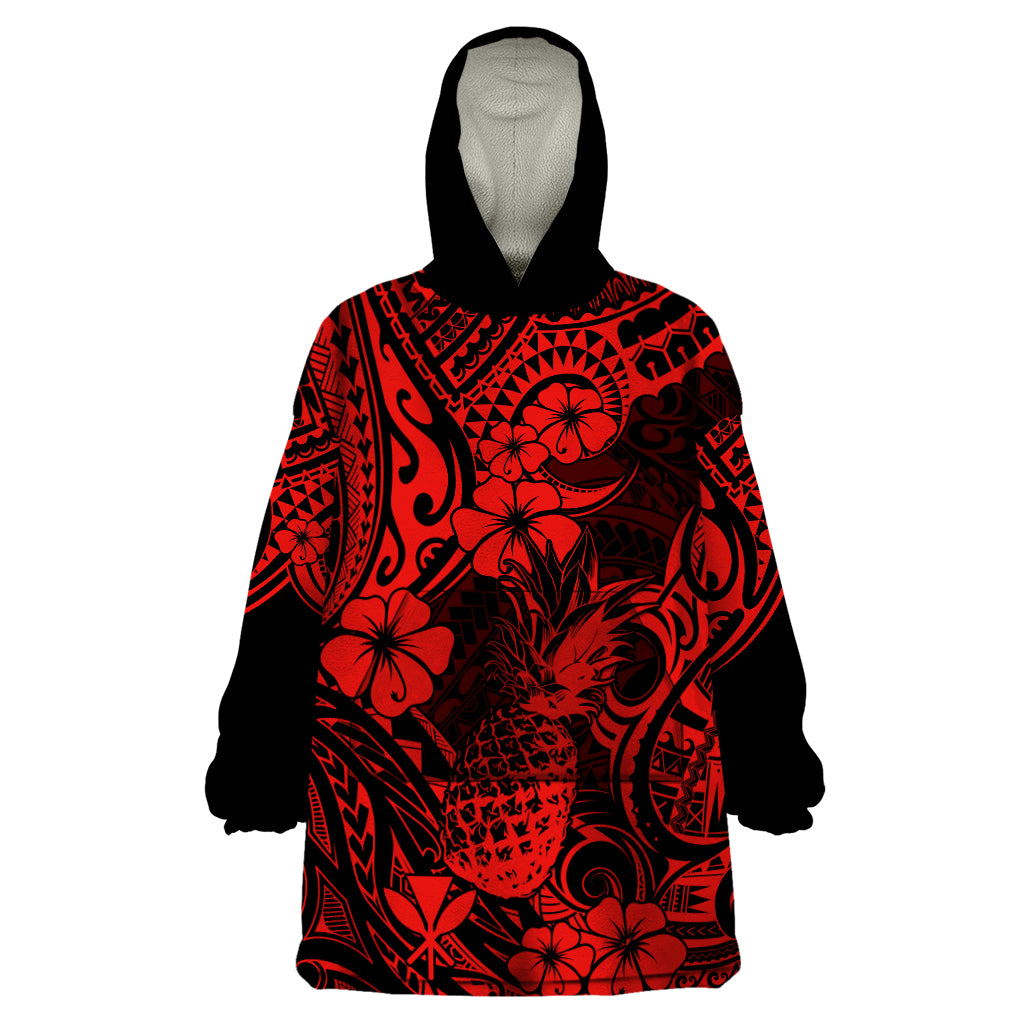 Hawaii Pineapple Wearable Blanket Hoodie Polynesian Pattern Red Version LT01 One Size Red - Polynesian Pride