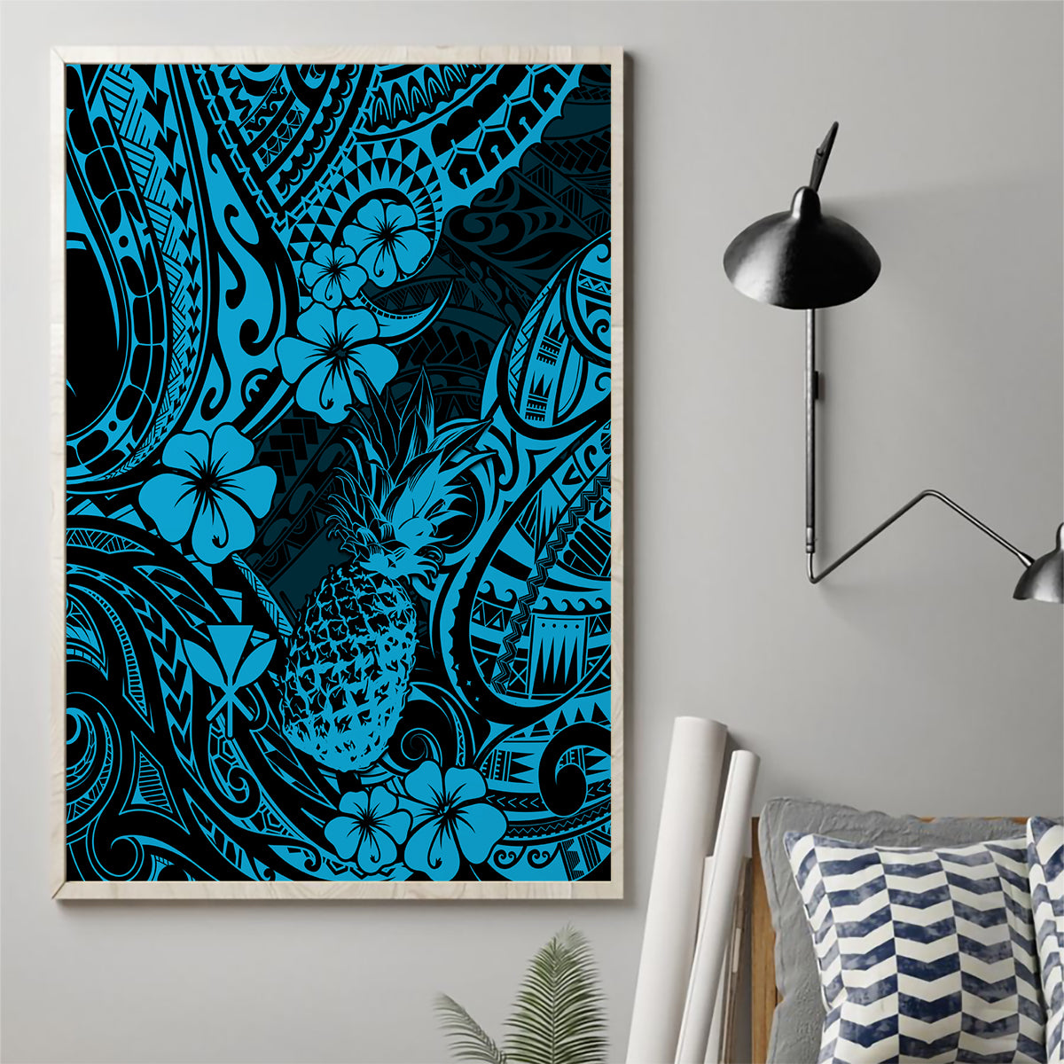 Hawaii Pineapple Canvas Wall Art Polynesian Pattern Sky Blue Version LT01 - Polynesian Pride