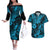 Hawaii Pineapple Couples Matching Off The Shoulder Long Sleeve Dress and Hawaiian Shirt Polynesian Pattern Sky Blue Version LT01 Blue - Polynesian Pride