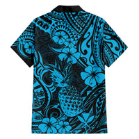 Hawaii Pineapple Family Matching Off Shoulder Long Sleeve Dress and Hawaiian Shirt Polynesian Pattern Sky Blue Version LT01 - Polynesian Pride