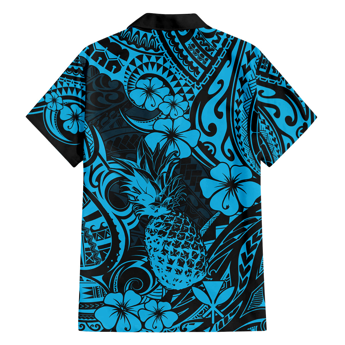 Hawaii Pineapple Family Matching Off Shoulder Short Dress and Hawaiian Shirt Polynesian Pattern Sky Blue Version LT01 - Polynesian Pride