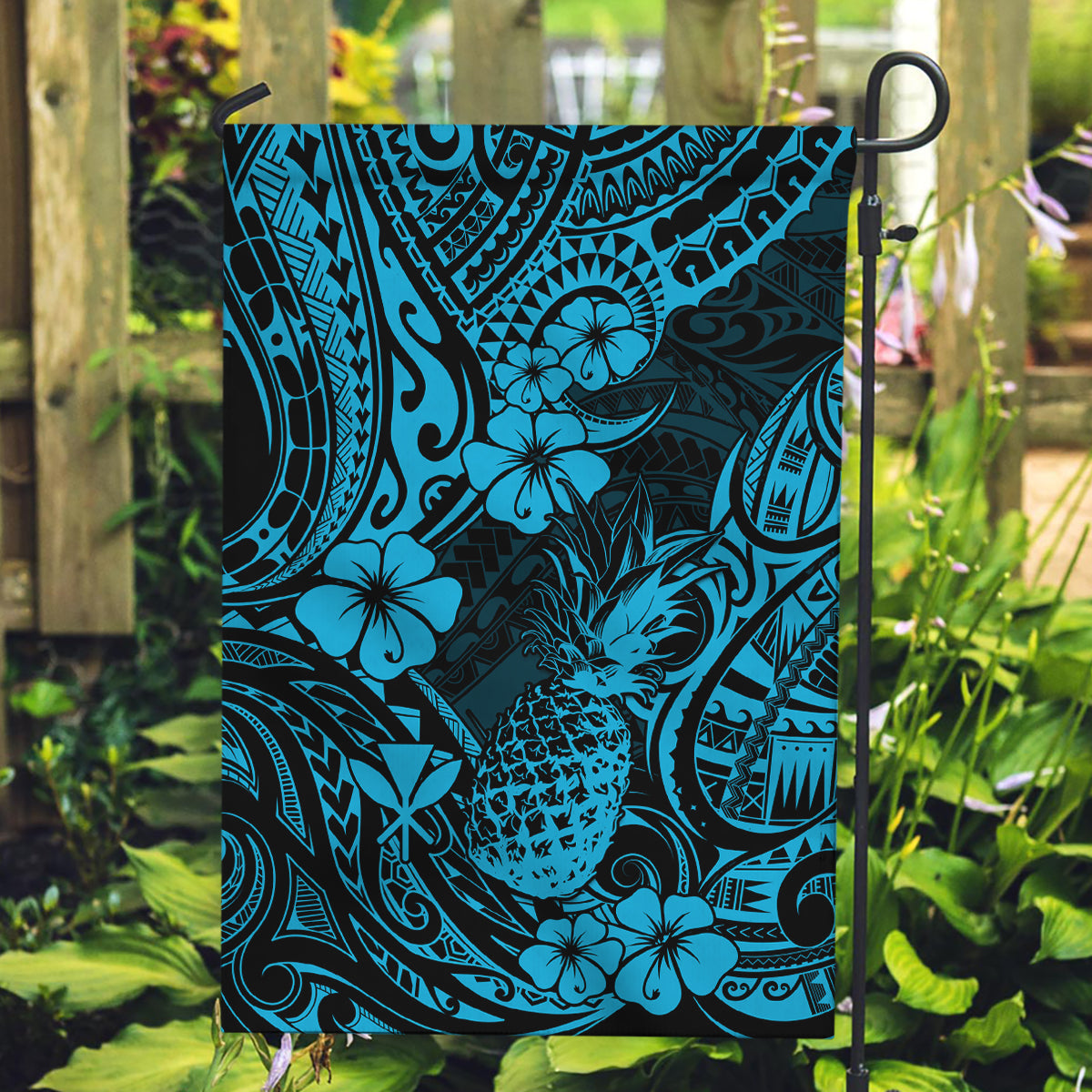 Hawaii Pineapple Garden Flag Polynesian Pattern Sky Blue Version LT01 Garden Flag Blue - Polynesian Pride